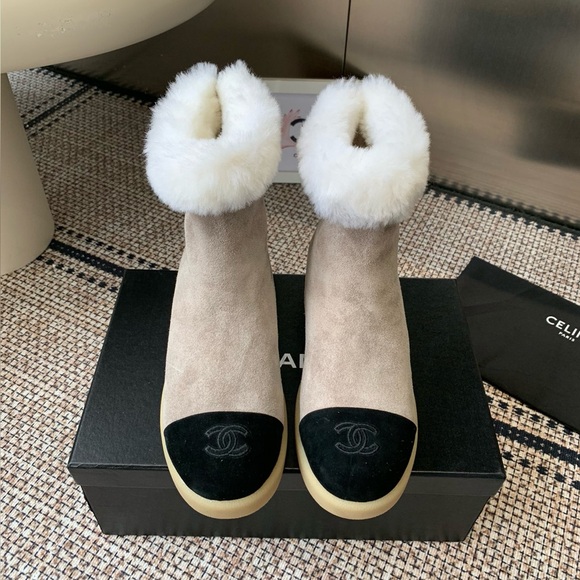 CHANEL Shoes - Chanel Color Blocked Plush Ankle Boots